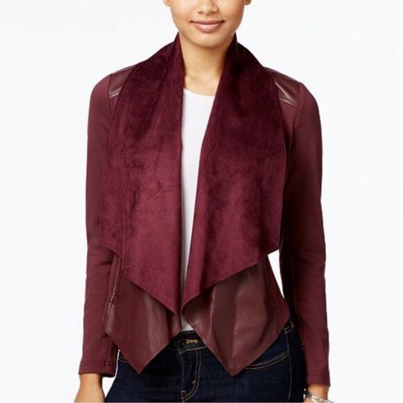 Kut from the Kloth | Maroon Colored Leather Trim Draped Jacket Size S - Picture 1 of 11
